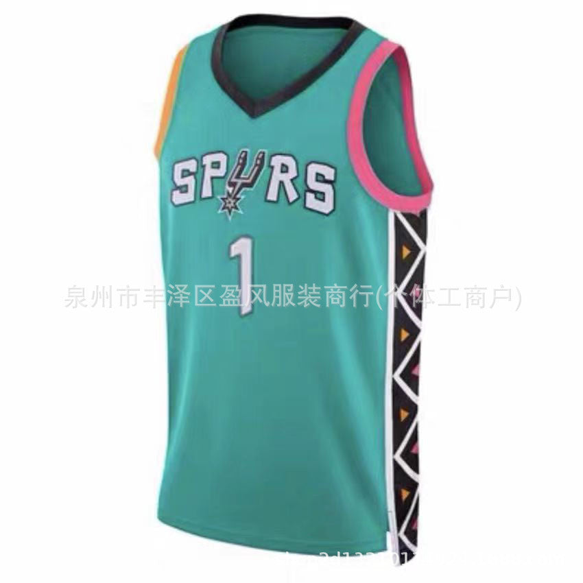 Maillot San Antonio  Spurs No 1 Wembanyama Green
