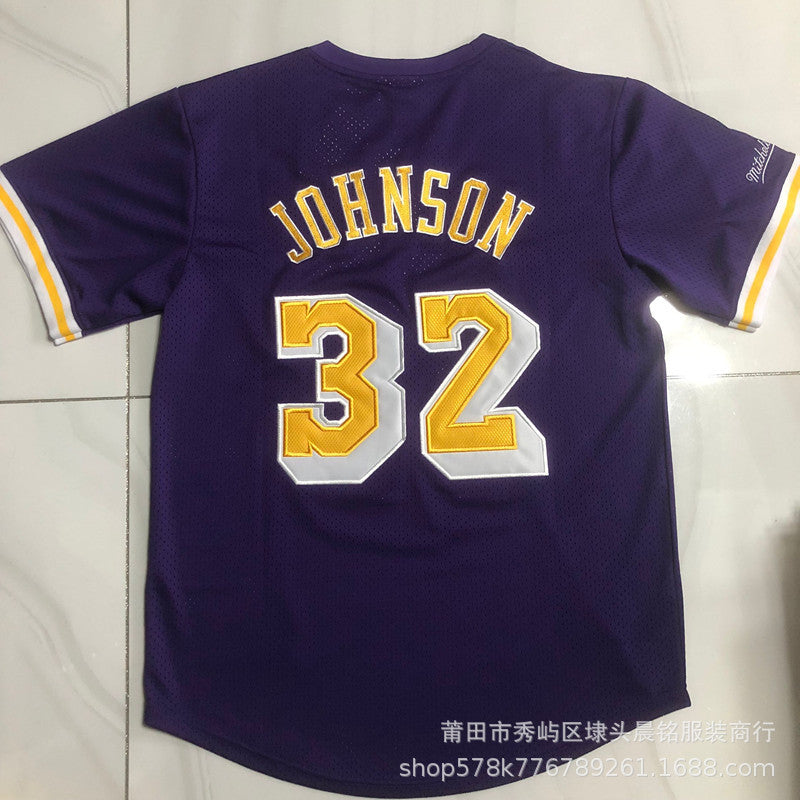 Maillot Manches courtes No 32 Magic Johnson Purple