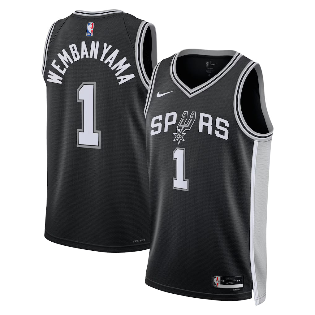 Maillot San Antonio Spurs No 1 Wembanyama regular Black